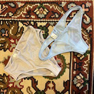 2 x Mesh Sky Blue Thong + Silver Lucky Dip Brief England NEW ~US 4 KEYHOLE SeXy